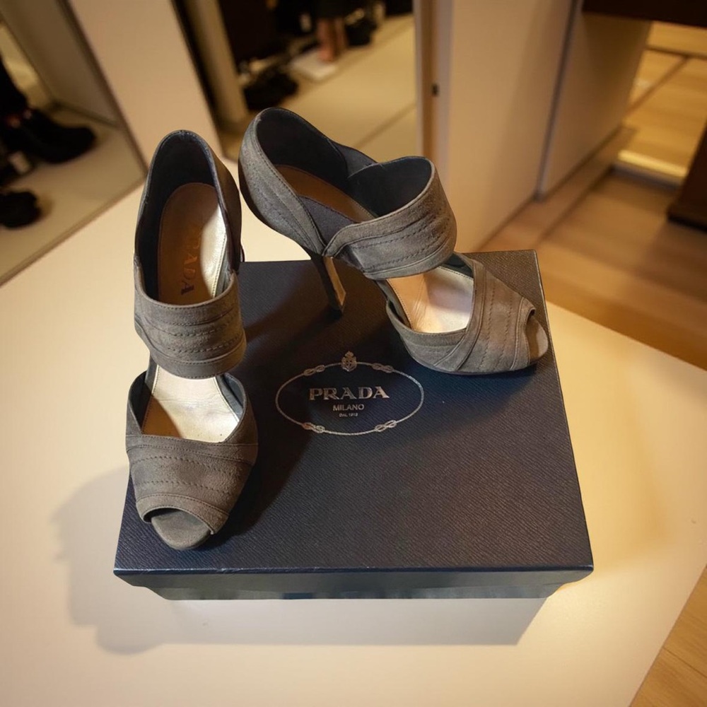 Prada Suede Leather Brown High Heel Peep-Toe Shoes